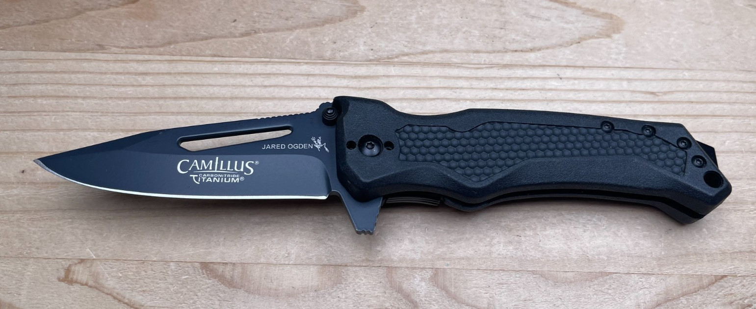Camillus Jared Ogden Titanium NS-8B Plain Edge AUS-8 Black GFN Folding Knife