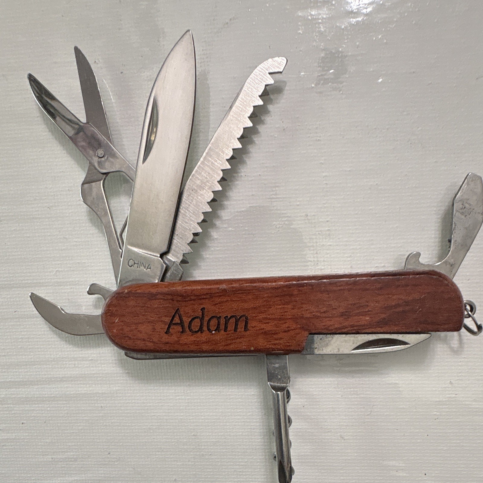 Adam Wood Handle 8-in-1 Multi-Tool Knife Saw Scissors Openers Lanyard SKA13