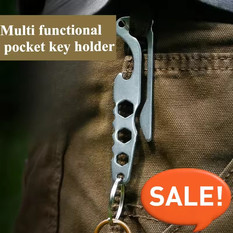 EDC Pocket Multitool Keychain Wrench Bottle Opener Stainless Steel Utility Clip