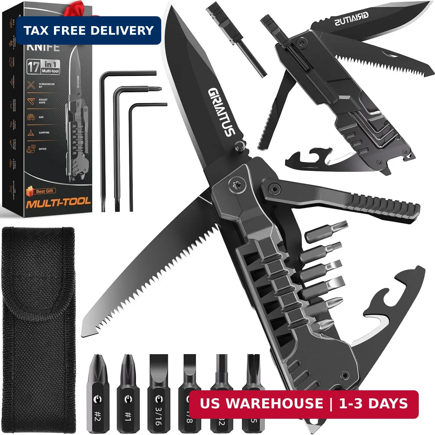 Multitool Knife 17 in 1Fire Starting Sticks, Bottle Opener, Saw Screwdrivers Bot
