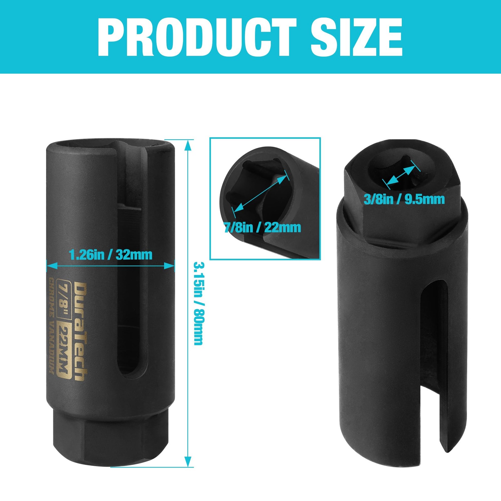 O2 Oxygen Sensor Socket 3/8″ Drive x 7/8″22mm, Oxygen Sensor Remover Tool Chr…