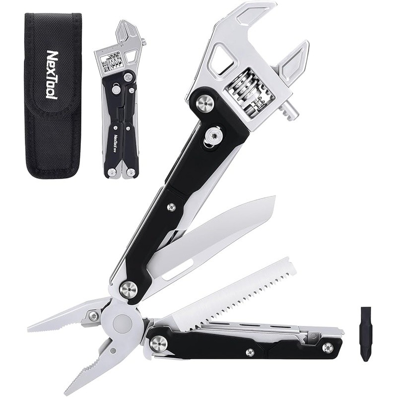 11-in-1 Adjustable Ratchet Wrench Multitool W/ Pliers Knife Saw EDC Tool New