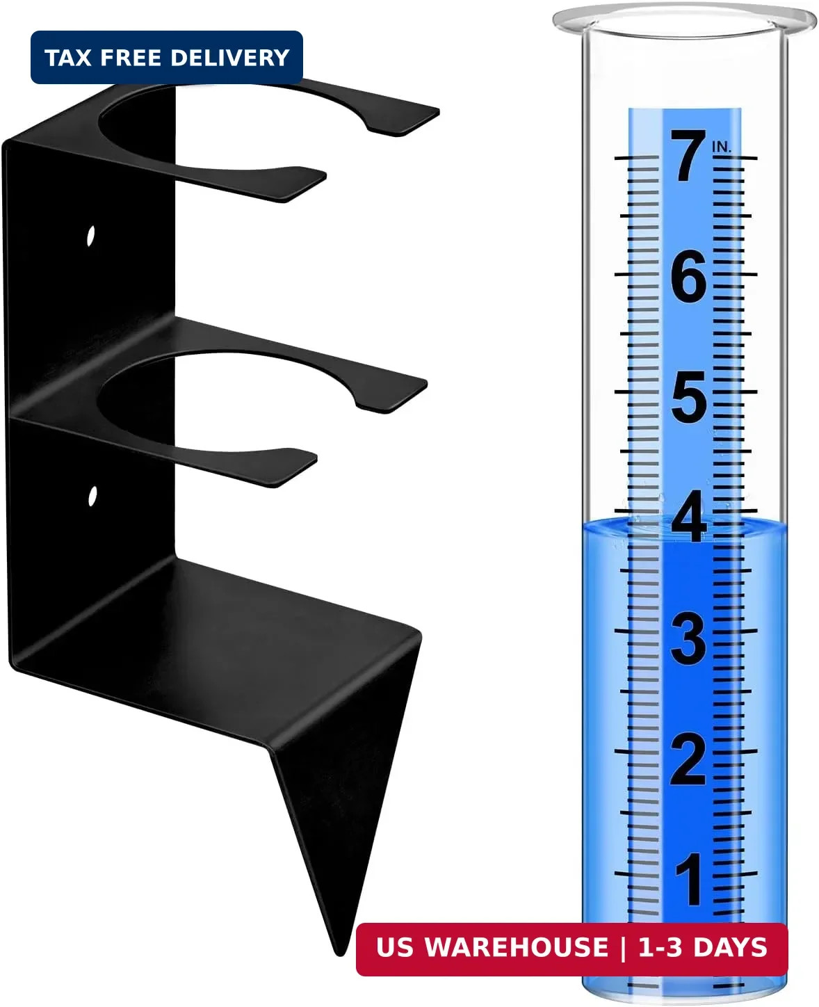 Outdoor Rain Gauge 7 Inch with Black Stainless Steel Bracket, Freeze-Proof Clear