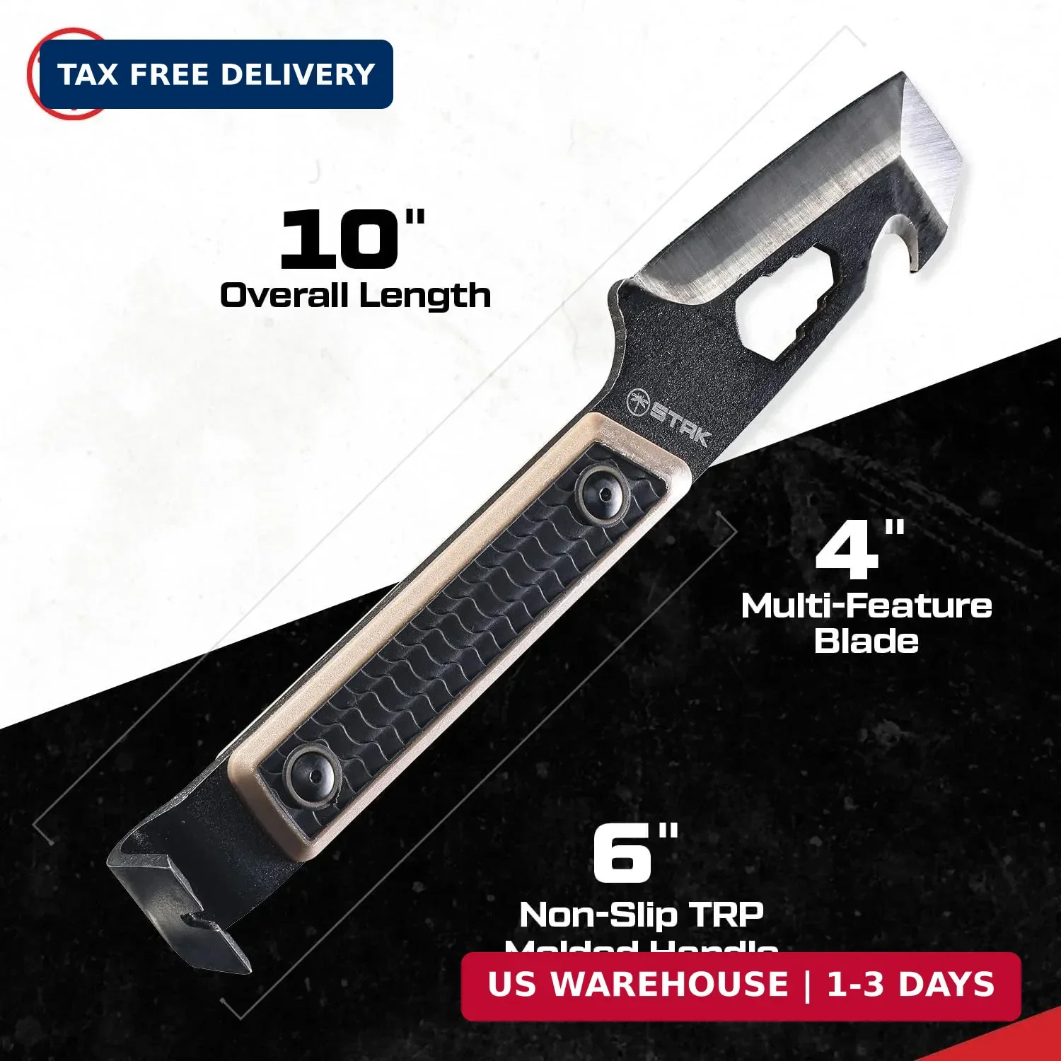 STAK 11815 Tac EDC Pry Bar, 10″ EDC Multitool, 420 Stainless Steel Blade with…