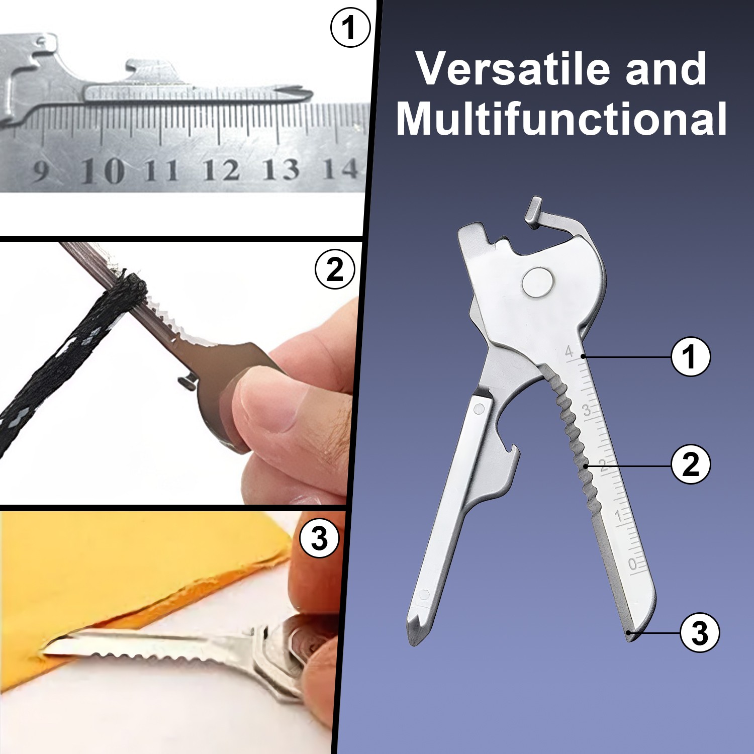 Portable 6 In 1 Multi-Functional Stainless Utili-Key Opener Keychain Ruler Tool