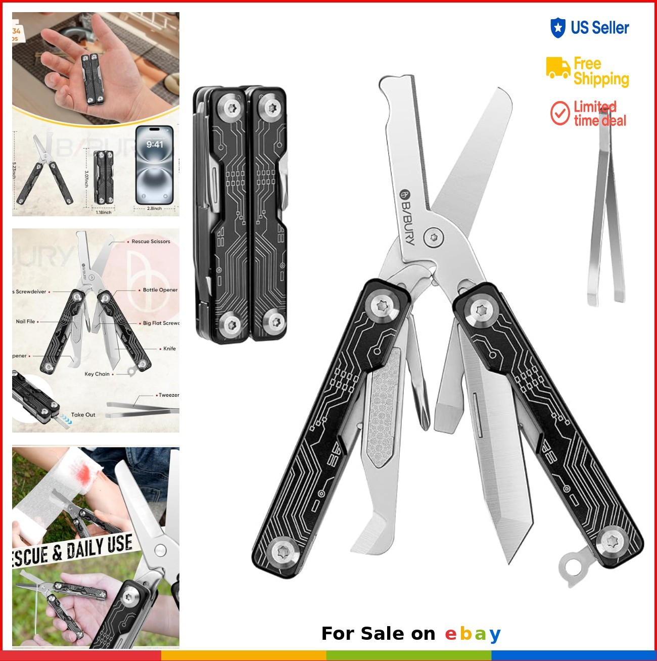 9 in 1 Mini Multitool Scissors Keychain Stainless Steel EDC Pocket Knife