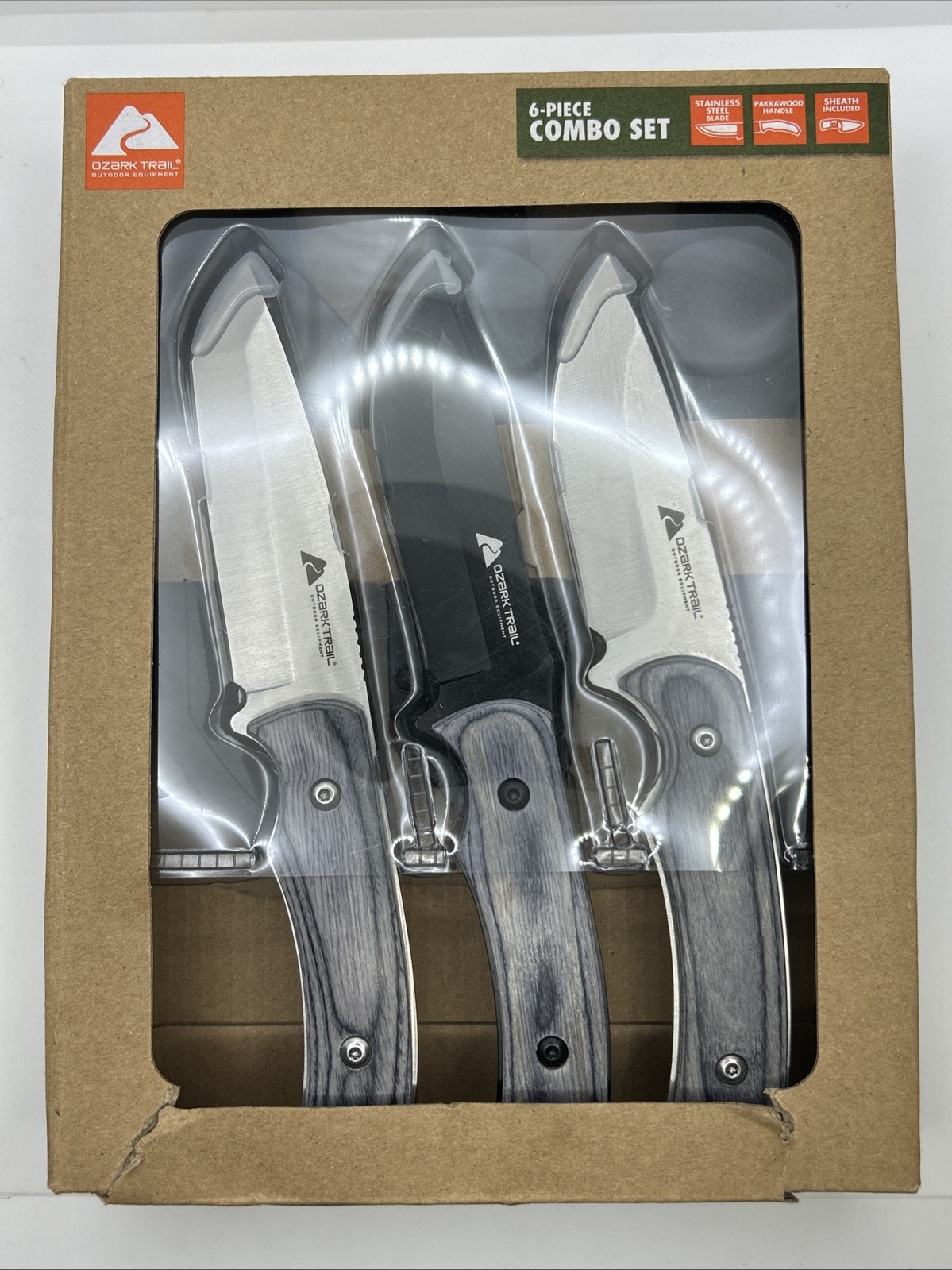 Ozark Trail 6 Pieces Hunting Knives Set, 3- 8 inch Fixed Blade Knife, 3 Sheaths