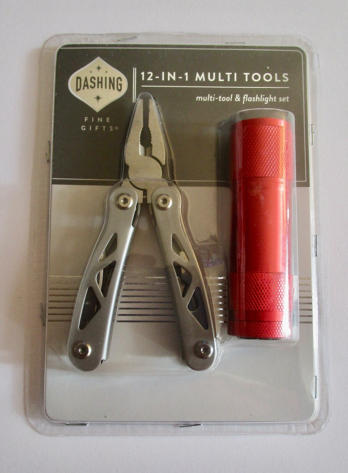 Dashing 12-in-1 Multi Tool & Red Flashlight Set Pliers Knife Screwdriver Kit