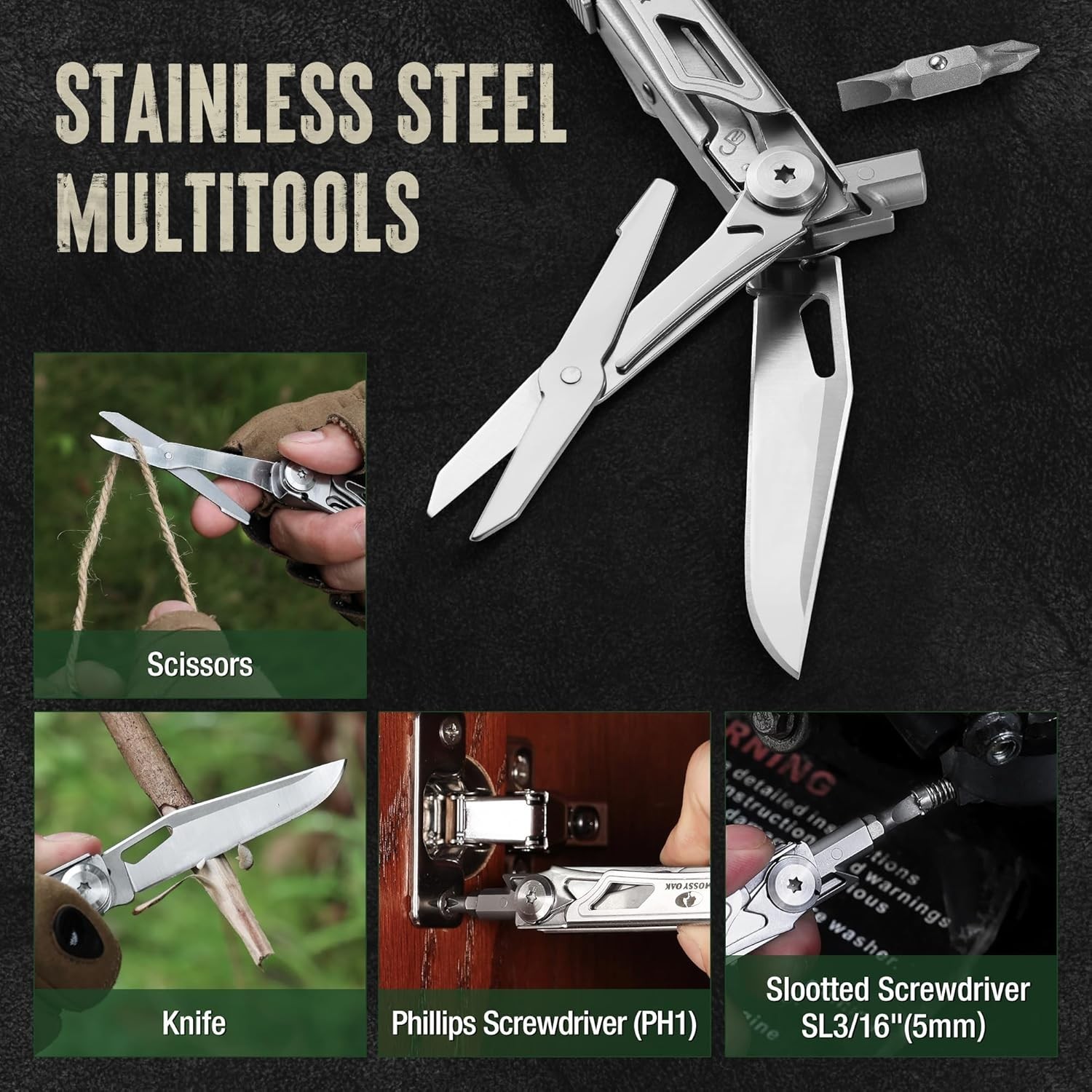 Mossy Oak 12-in-1 Multitool Pocket Knife with Pouch, Stainless Steel Multitool K