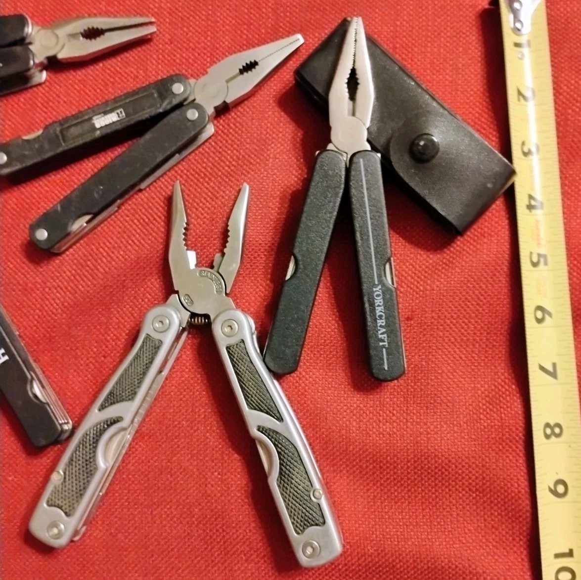 Large multitool 9pc lot, many uses home camping survival EDC auto fishing & more
