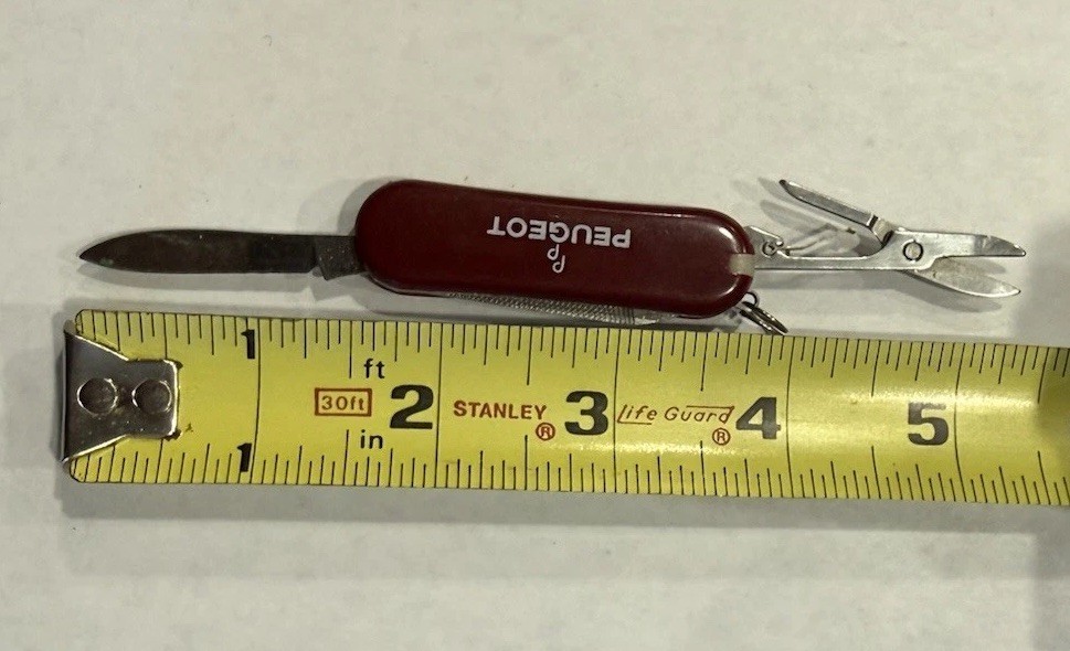 2.25” Peugeot Mini Swiss Army Knife 3 Tool Scissors Nail File Twezzers Toothpick