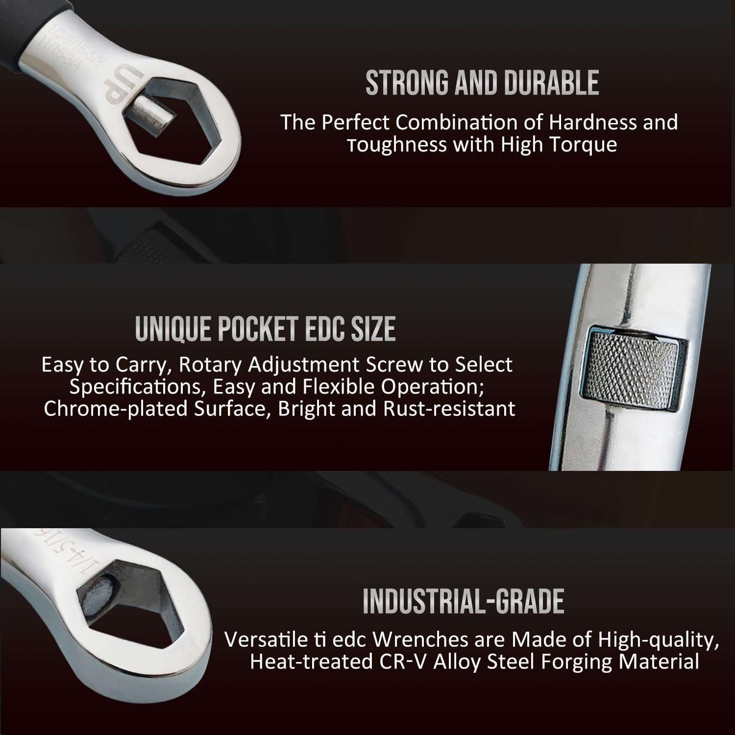 EDC Pocket Wrench Universal Multi Tool 23 Size 7 to 19mm 1 4 to 3 4 Inch Adjusta