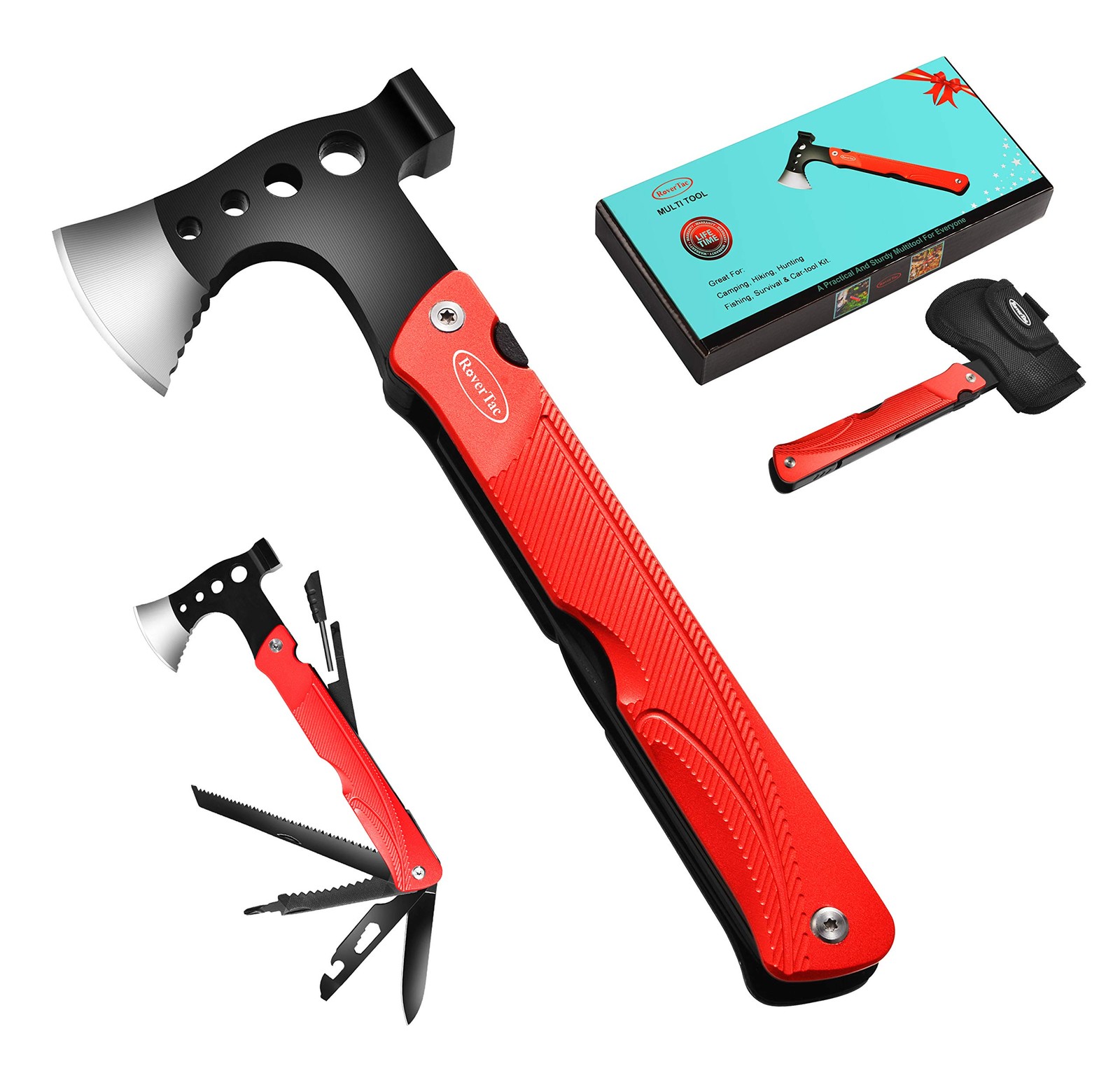 Camping Hatchet Multitool Axe Survival Gear, 14-in-1 Multi Tool Axe Hammer Kn…