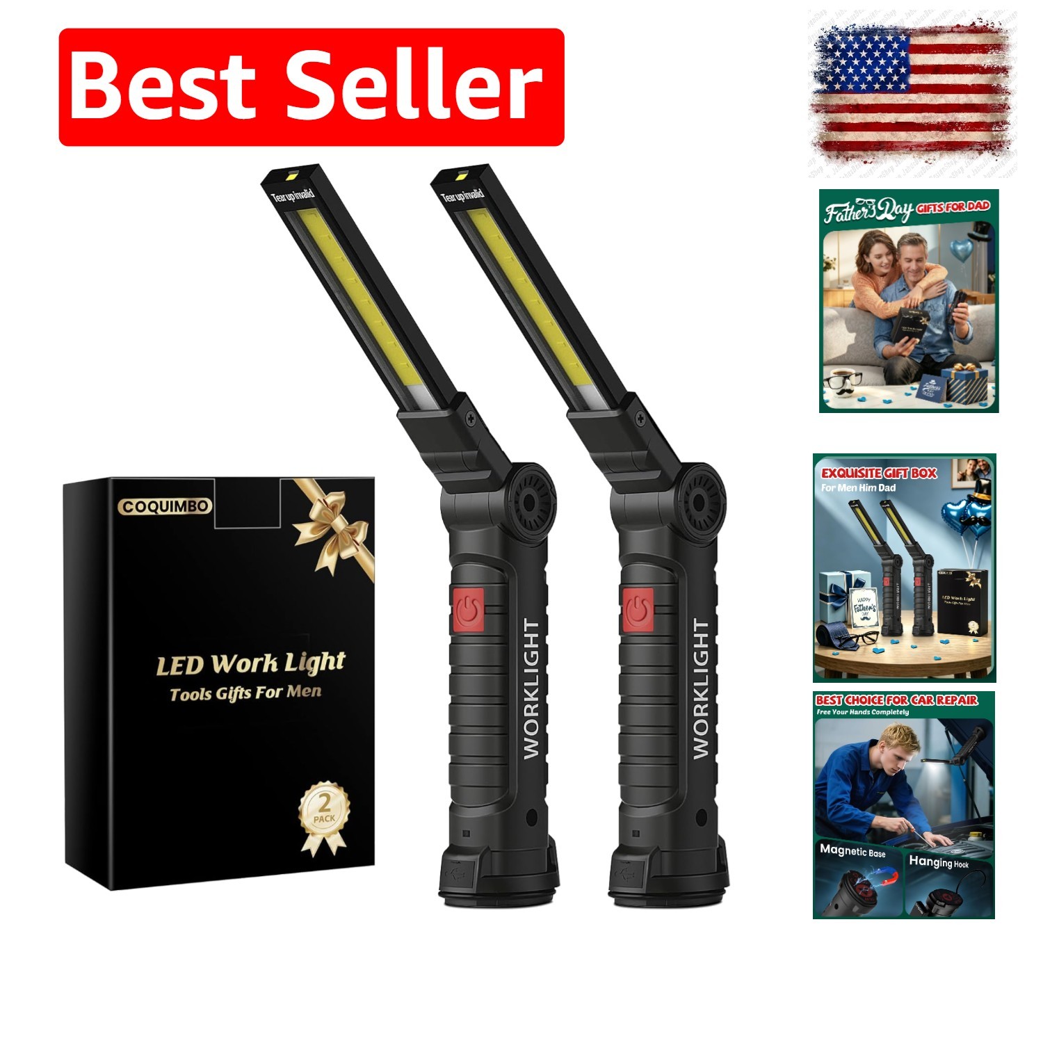 Tool Fathers Day Dad Gifts for Men Him Husband, Rechargeable LED Work Light B…