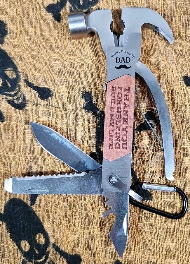 14-in-1 Multi Tool Hammer Knife for World’s Best Dad w/ Pouch 5.5” EUC