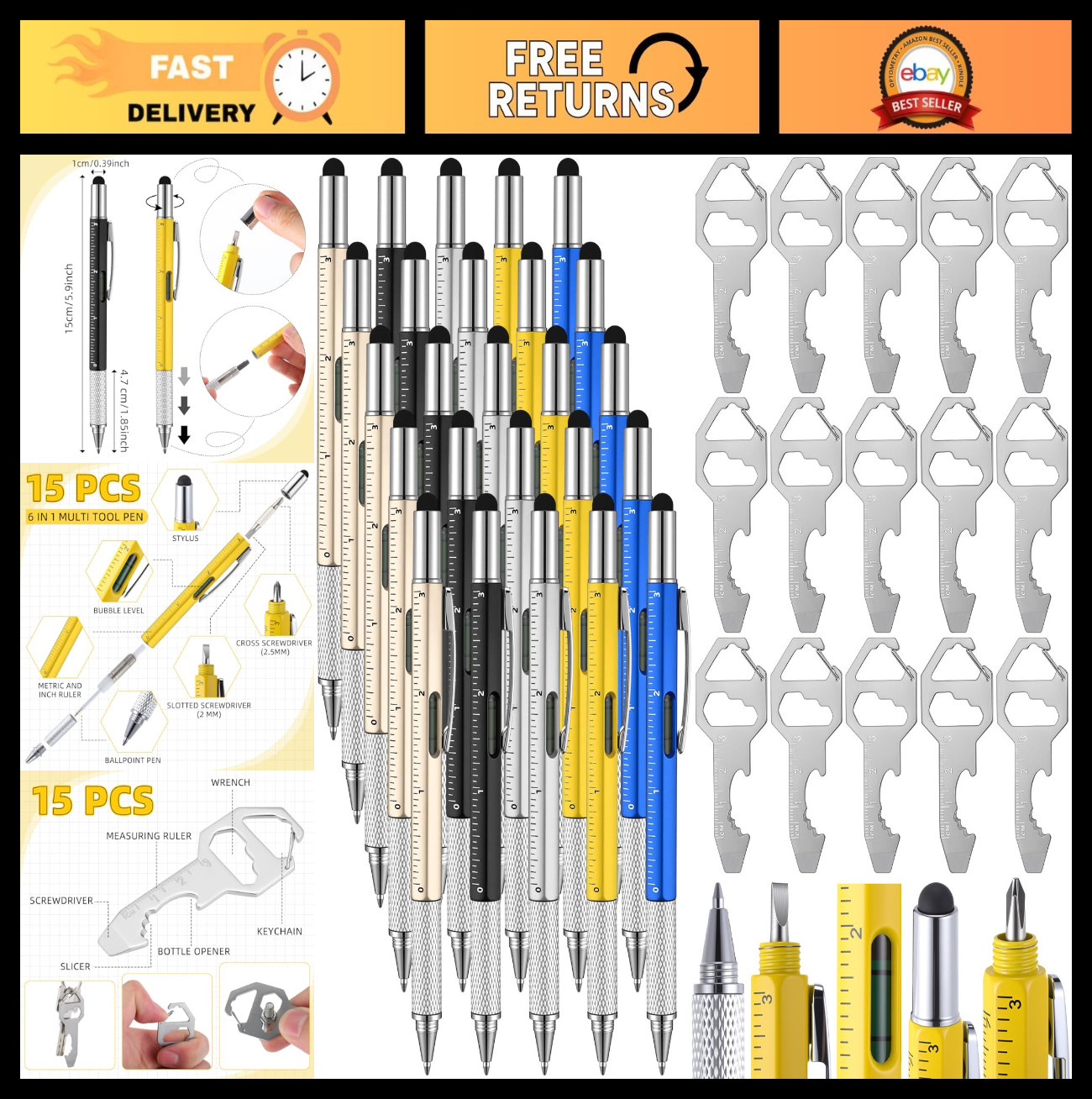 30 Pcs Multi-Tool Gift Set for Men – 6-in-1 Screwdriver Pens & Keychain – Perfec