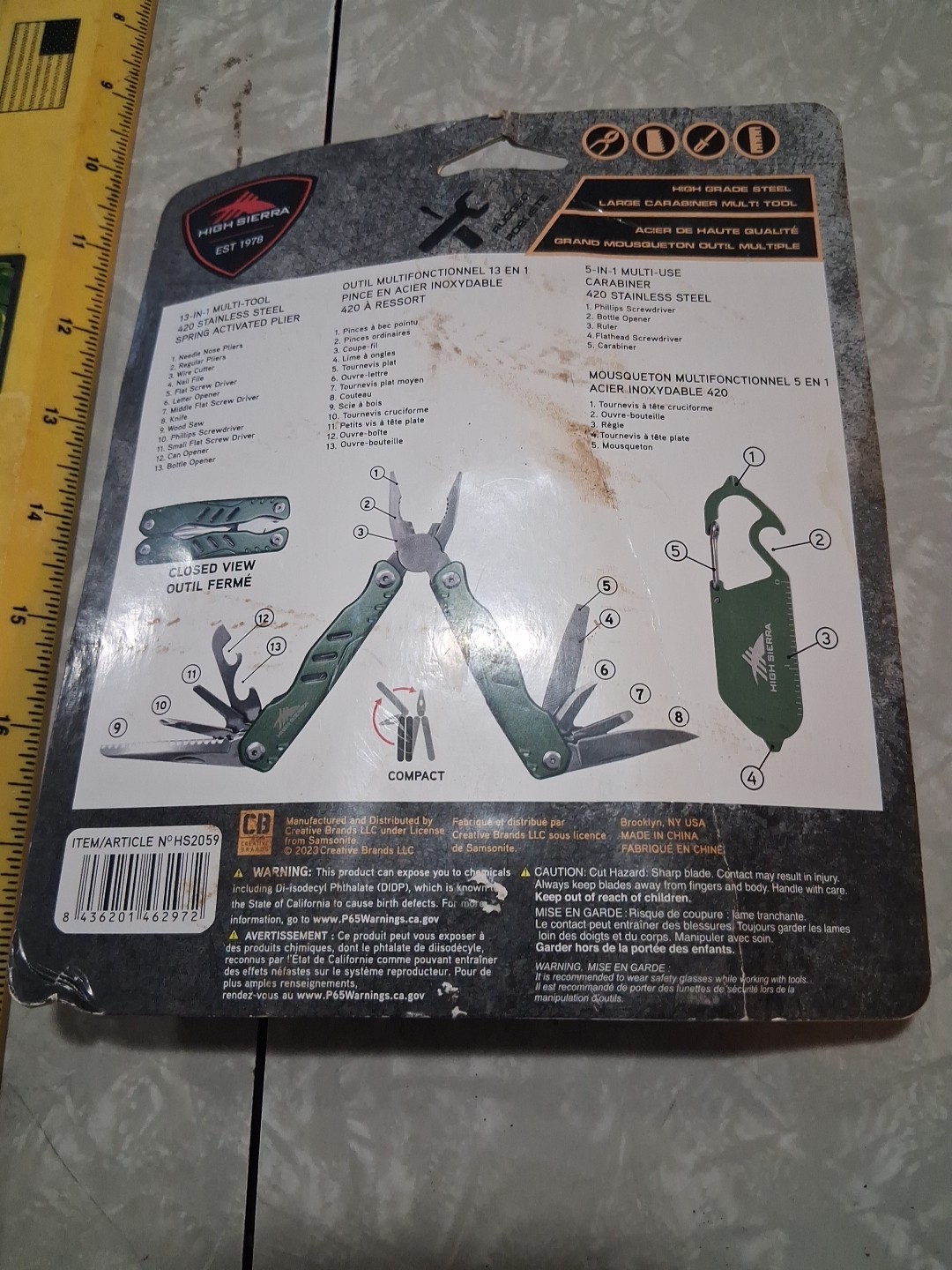 High Sierra 13-in-1 Multi Tool With 5-in-1 Multi Use Carabiner New In Package