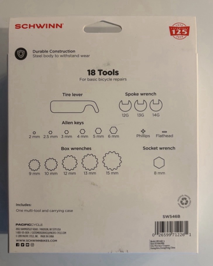 Schwinn 18-in-1 Bicycle Multi Tool SW546B Bike Repair Tool New