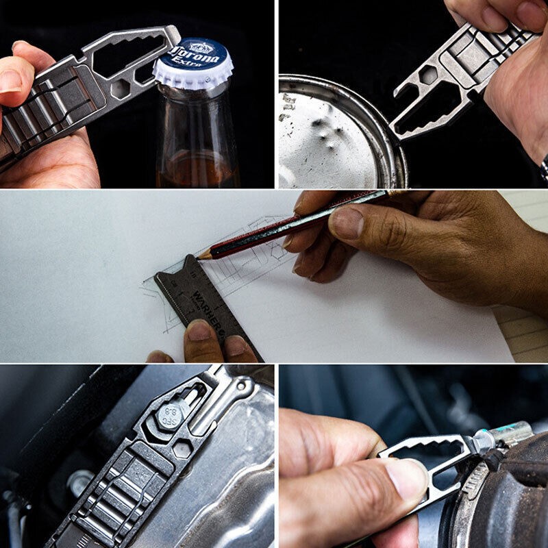 Premium Titanium Utility Knife Opener Crowbar Wrench Tactical EDC Tool Keychain