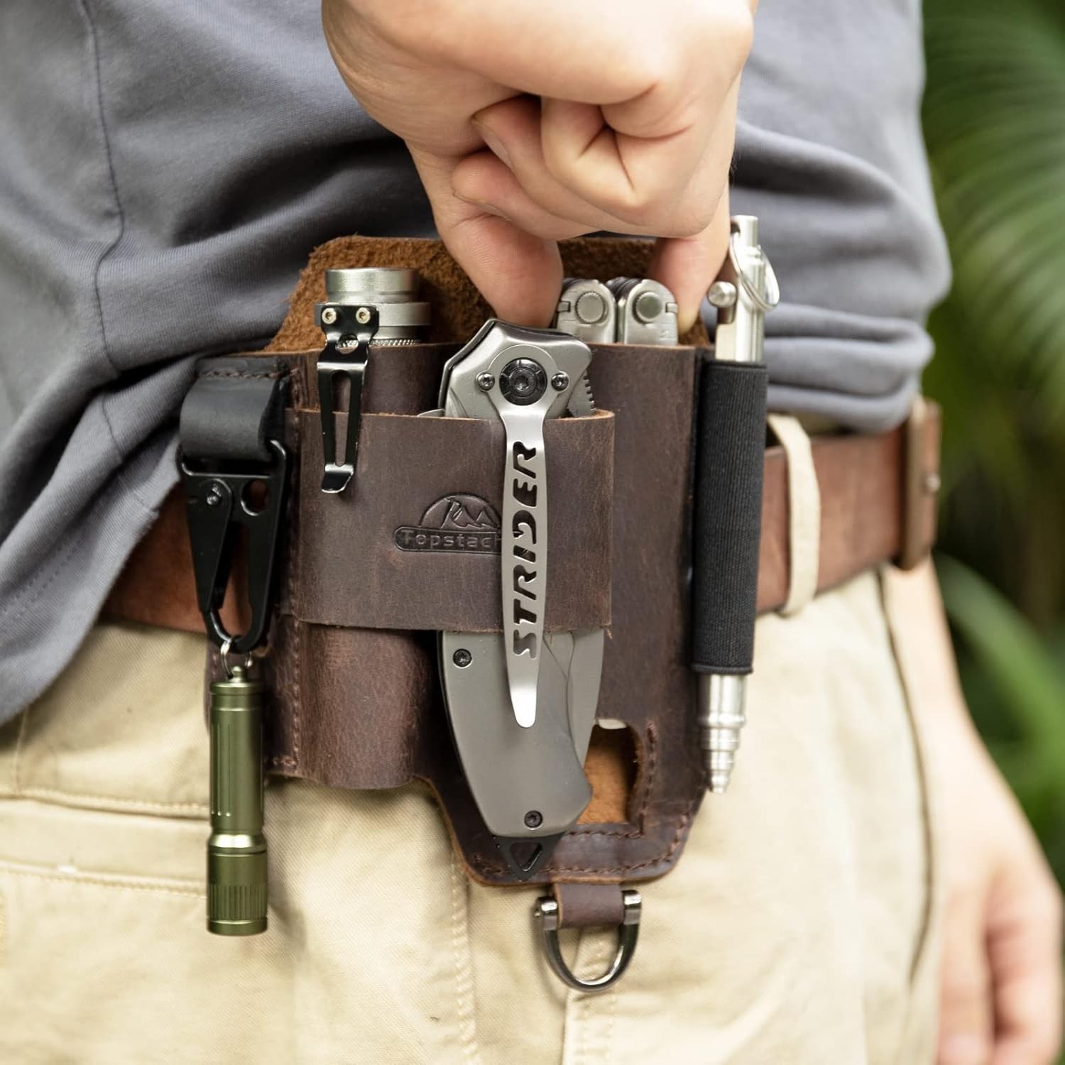 EDC Leather Sheath 6.2×5.8 inches | Multitool and Flashlight Holder for Work