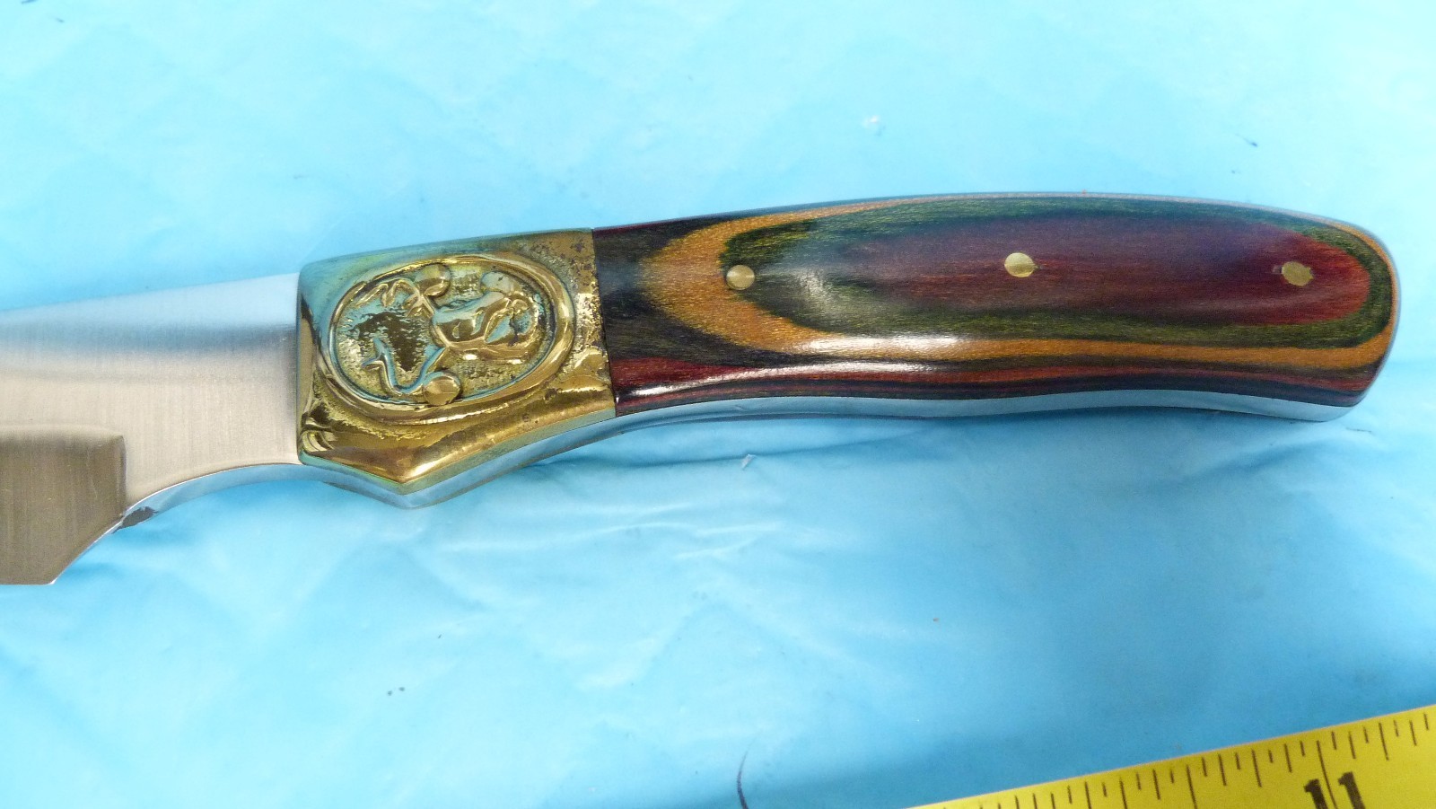 DEER HUNTER 10″ FIXED BLADE COLOR LAYERED WOOD HANDLE W/ BOX & LEATHER SHEATH #9