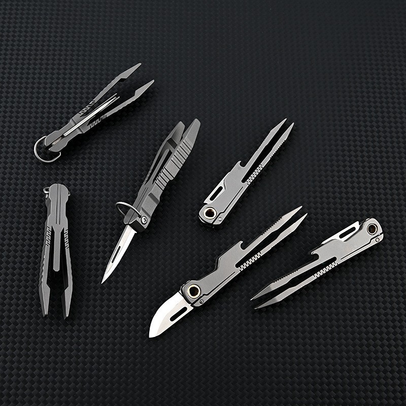 EDC Titanium Alloy Multi Tools Tweezers Opener Pocket Outdoor Folding Knife