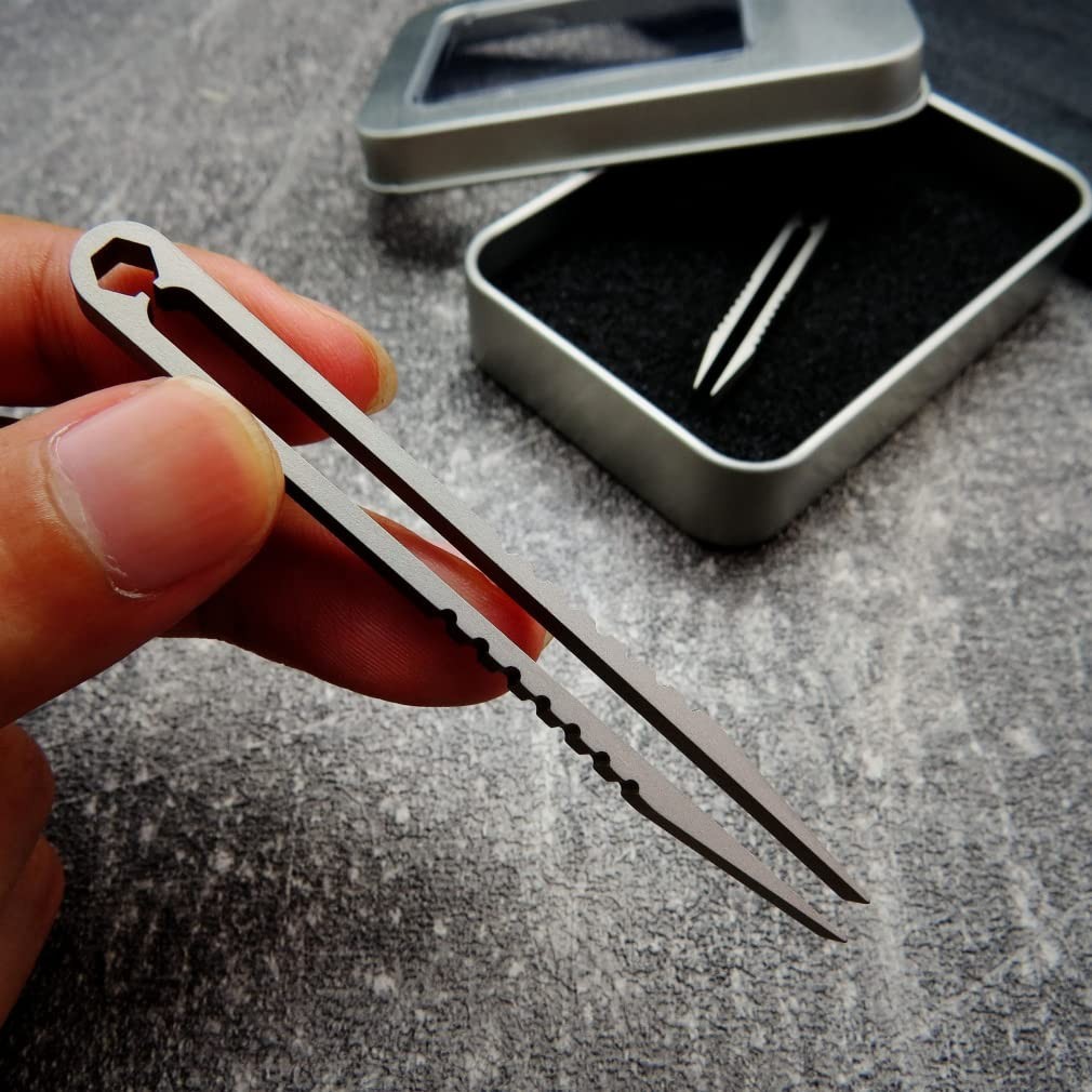 Canku 2pcs Mini Tweezers Portable Titanium Alloy EDC Survival Camping Outdoor Tr