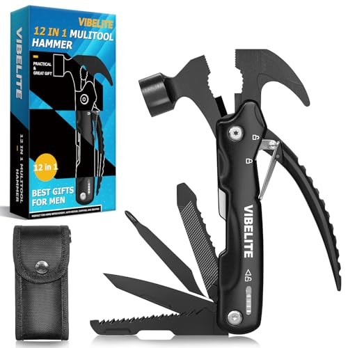 Gifts for Men, 12 in 1 Multitool Hammer for Camping, Hunting, Black Hammer