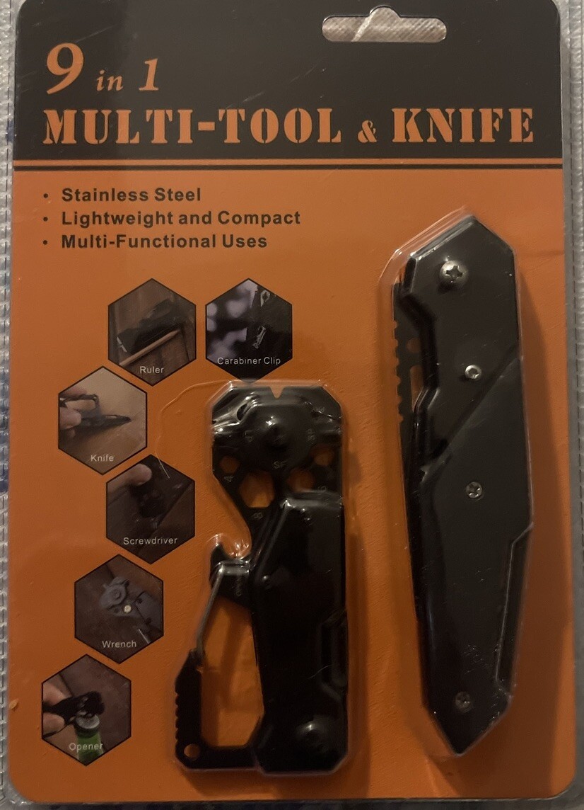 9-In-1 Pocket Knife, Multi tool, Black, Unbranded, New In Package.