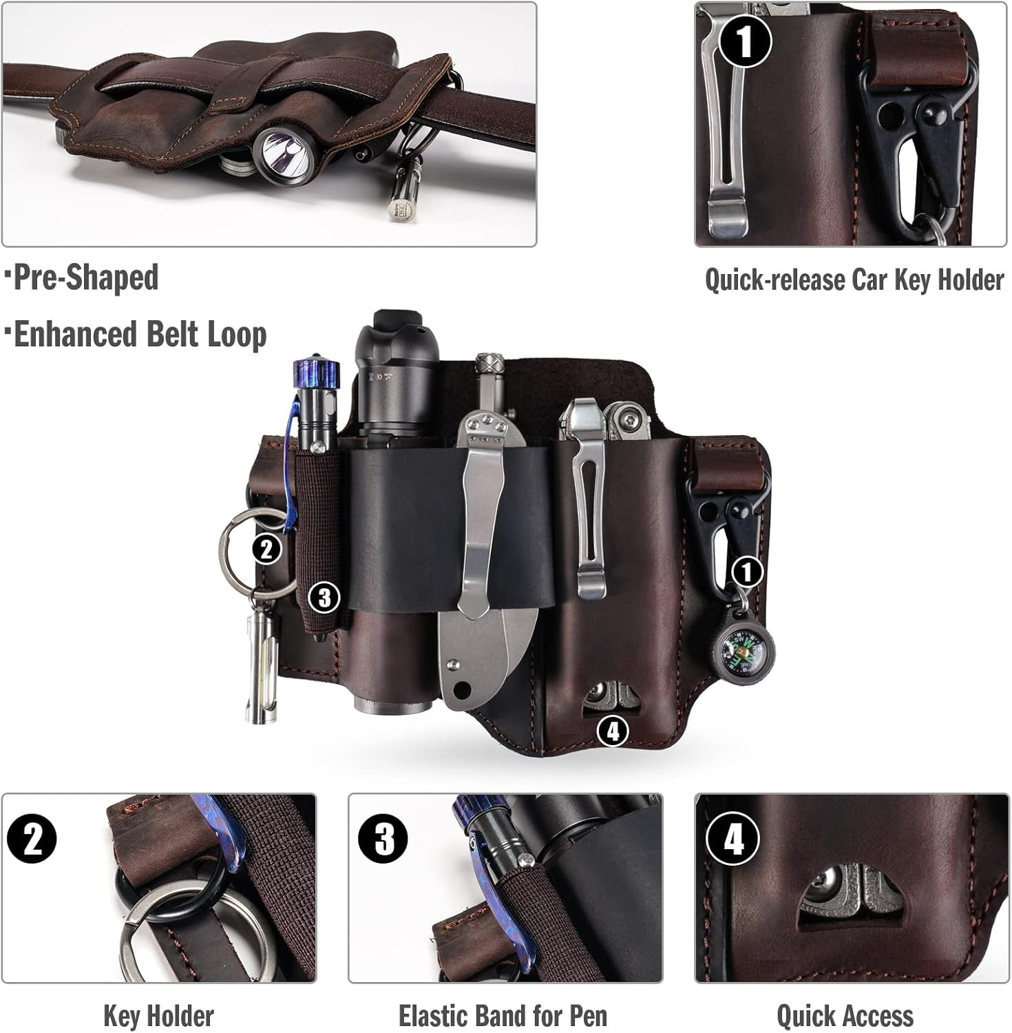 ST1 Leather Multitool Sheath – EDC Belt Organizer for Leatherman Tools, Flashlig