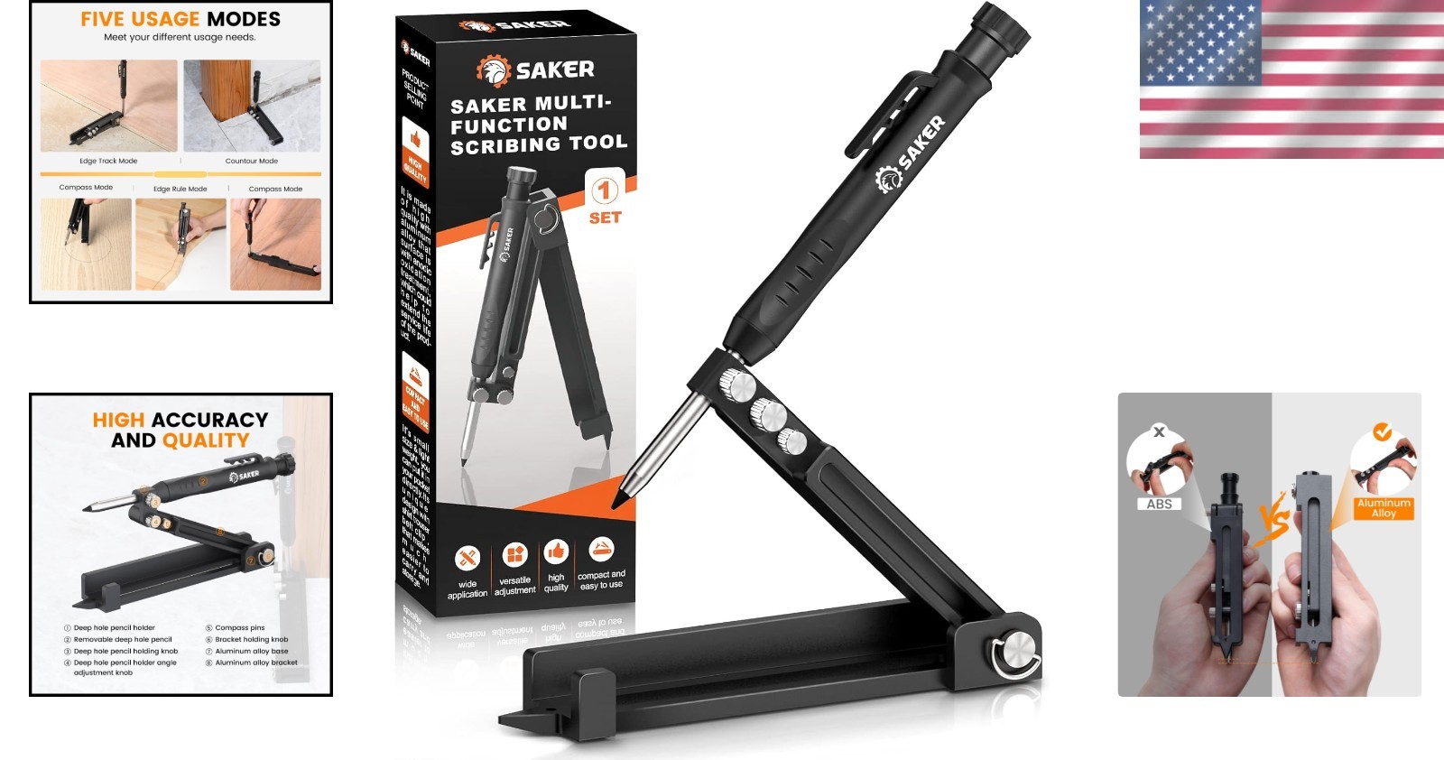 Durable Aluminum Alloy Scriber Tool – 5.5in Adjustable Black Construction Pencil