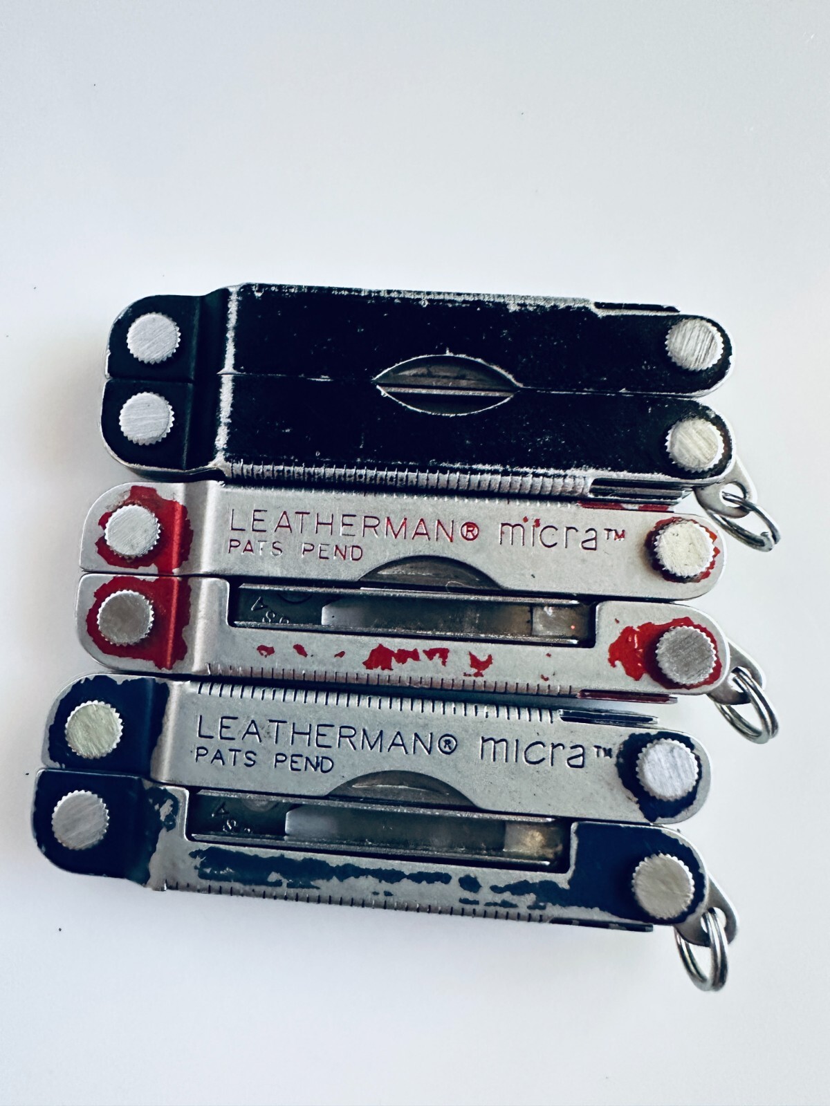 3 Vintage Leatherman Micra Red Blue Black Multi Tool Knife