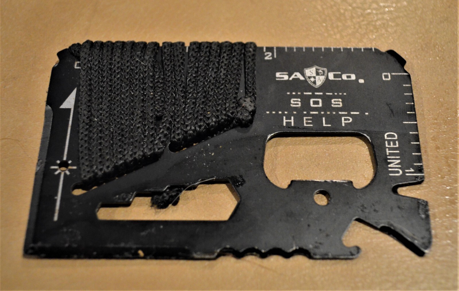 Wallet Size Multi Survival Tool with Paracord Black Thin Small, Hunting Camping