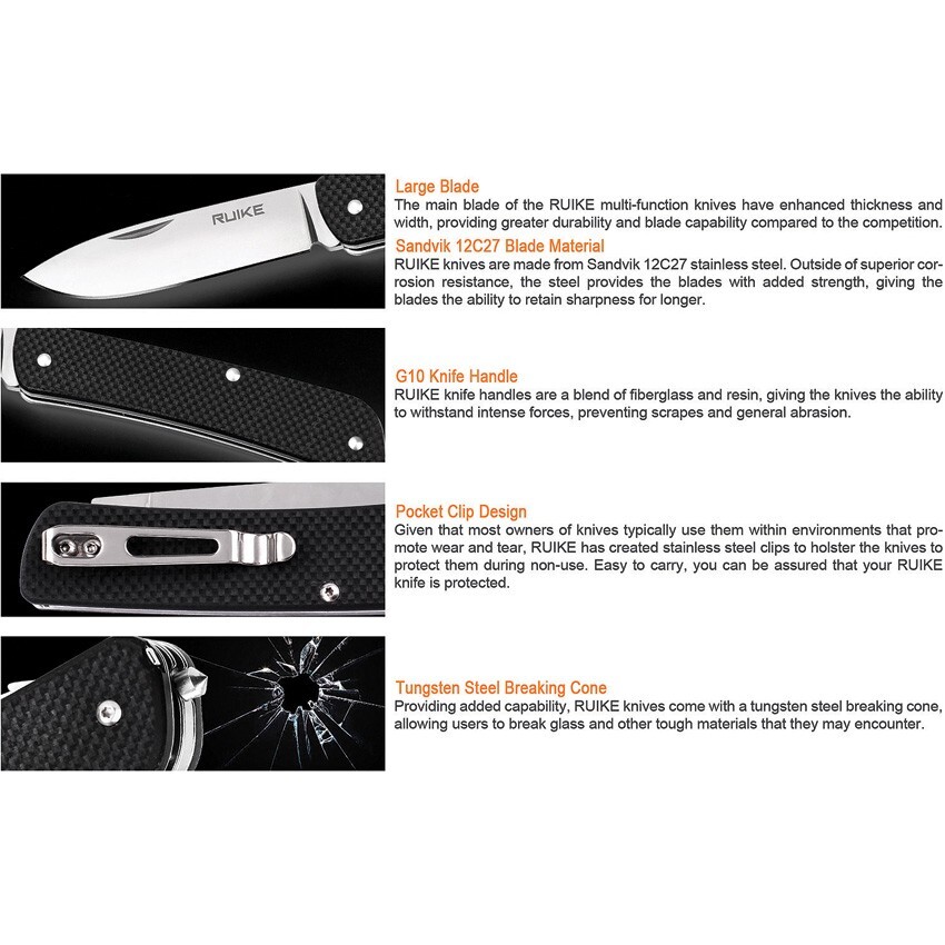 RUIKE LD51 Multifunction Multitool Knife 4.5″ Pliers Cutters Black G10 LD51B