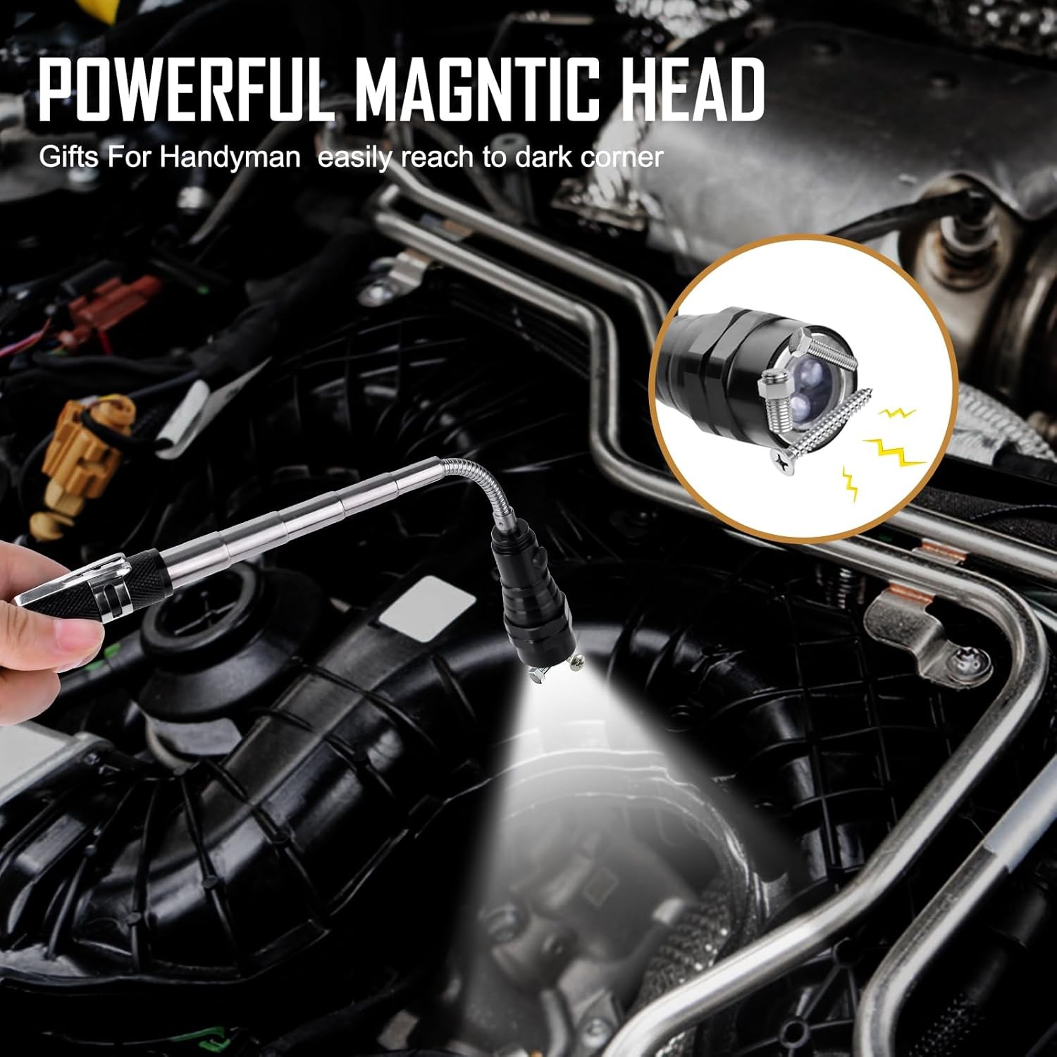 Magnetic Flashlight Gifts for Men: Extendable Magnet Pickup Tool Gifts for Dad T