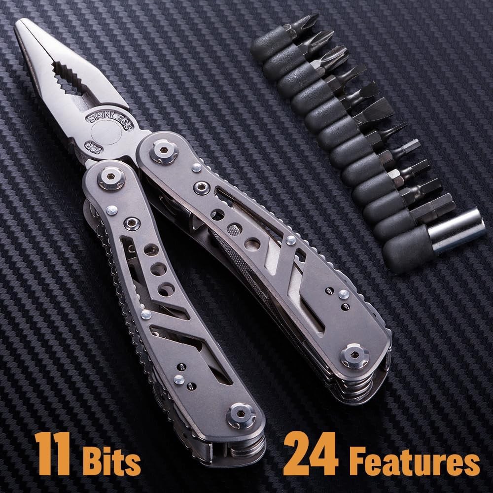 24-in-1 Multitool W/ Knife Pliers & 11 Bits Sharp Stainless Steel Multi Tool Men