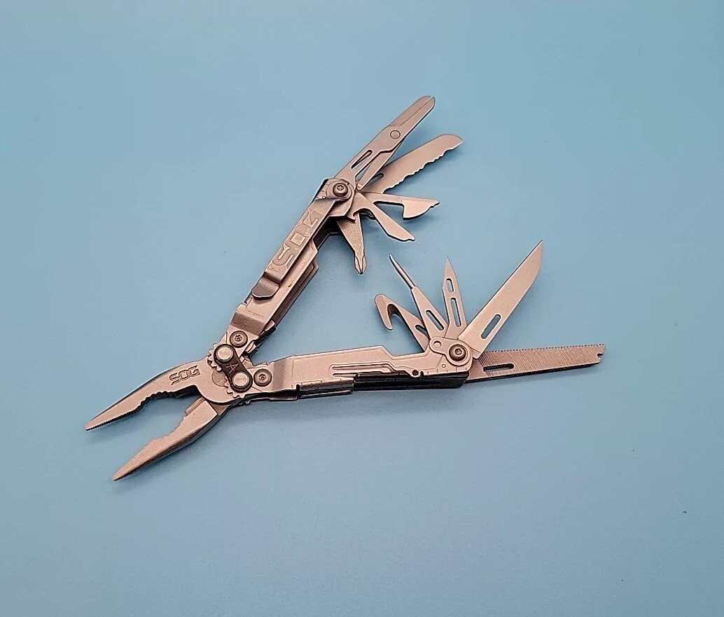 SOG PowerPint Multi-Tool – 18 Tools – Stone Wash – Screwdrivers, Pliers, Knife