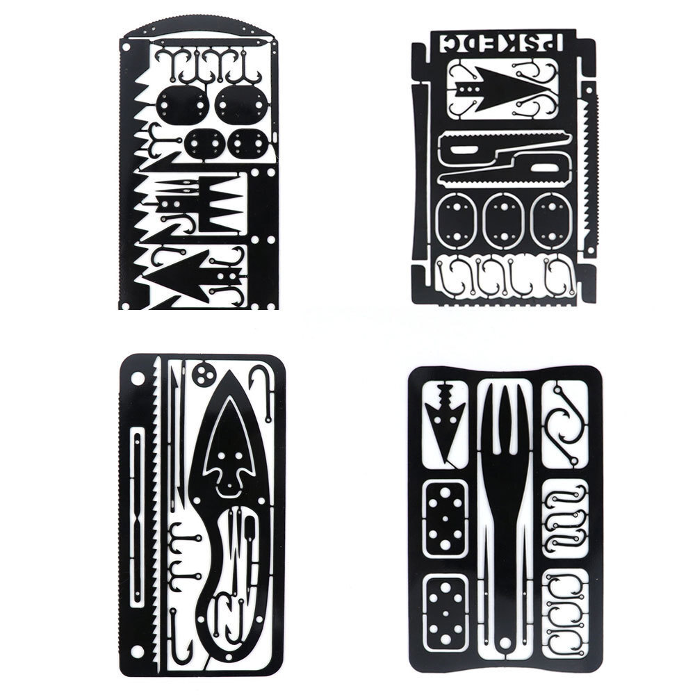 4Pcs Survival Multitool Stainless Steel Credit Card Size Emergency Kit