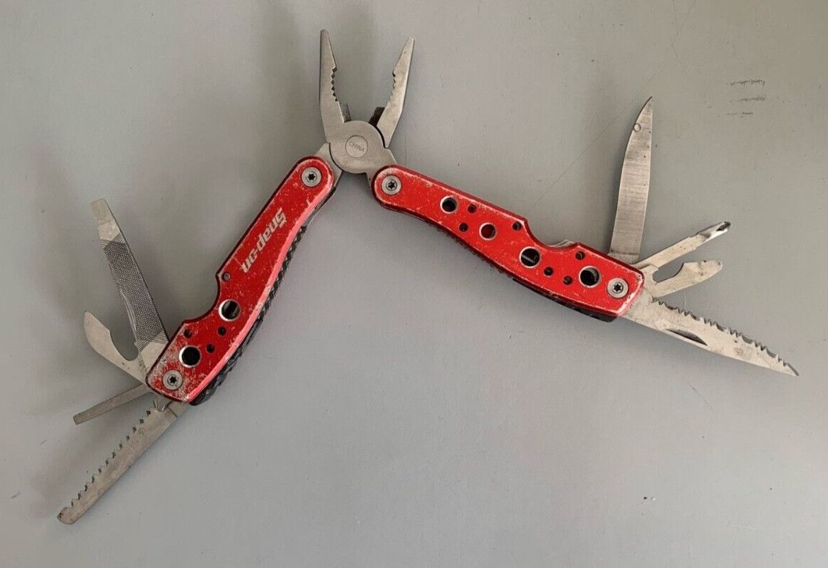 Snap-On Stainless Steel Red Easy Grip Folding Handles 9-in-1 Multi-Tool pliers