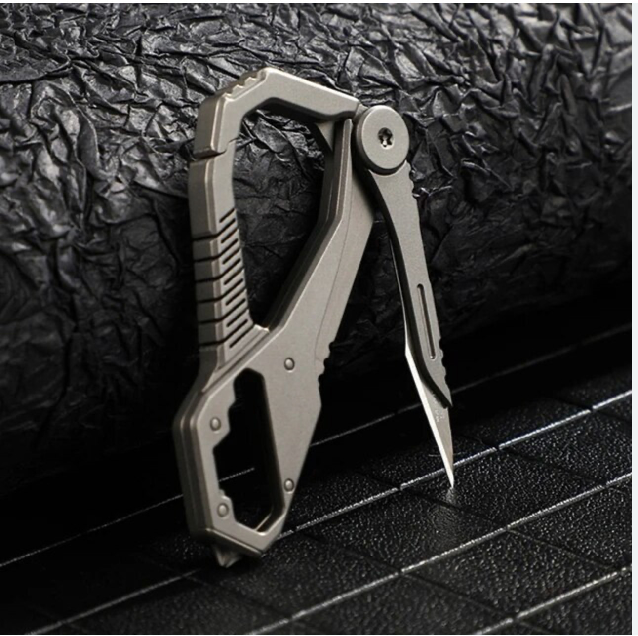 Titanium Carabiner, Palm Sized EDC Multitool with Ring,
