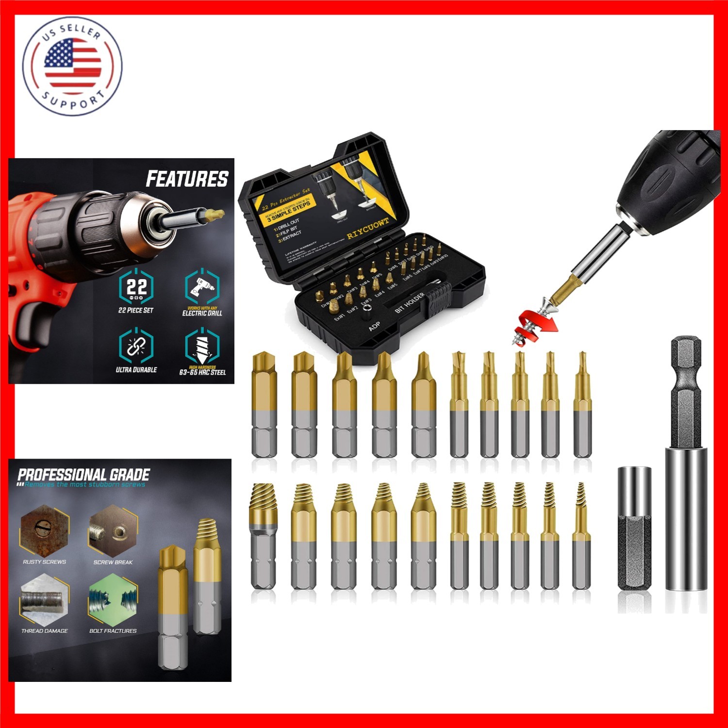 Gifts for Men, 22Pcs Titanium Damaged Screw Extractor Set – Remover for Strip…