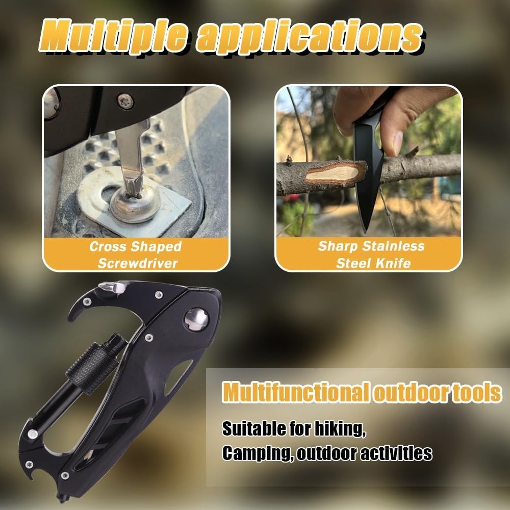Multitool Carabiner with Pocket Knife, EDC Carabiners Keychain with Folding Kniv
