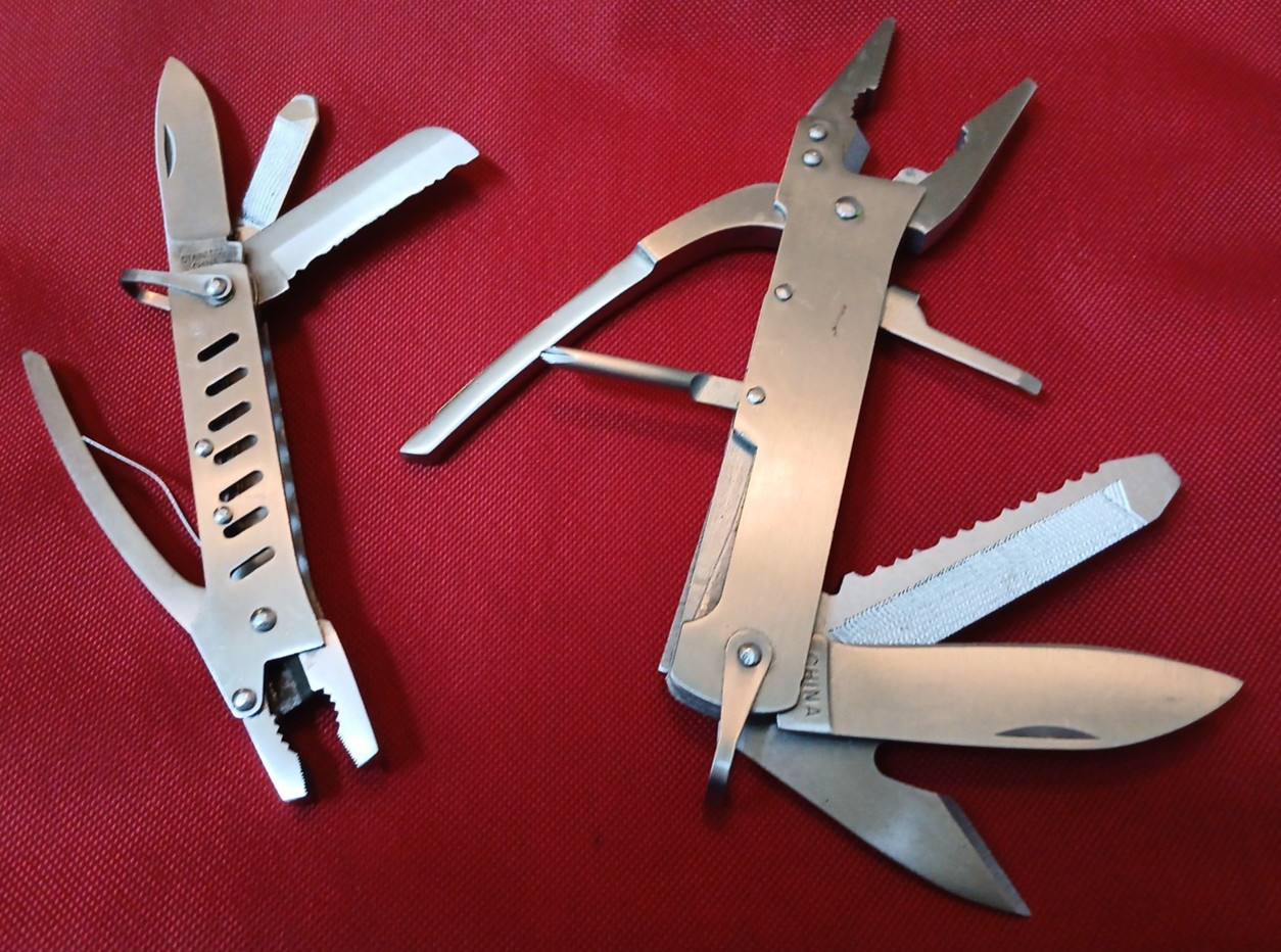 (LOT of 2) 10 & 8-Function Multitool SS Pliers, Saw, Knives, Screw Divers, File
