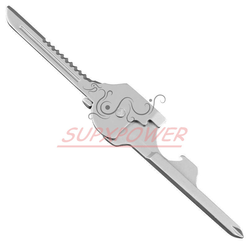 New 6-in-1 Utili Key Tool Keyring Keychain Multifunction Stainless Steel (1PCS)