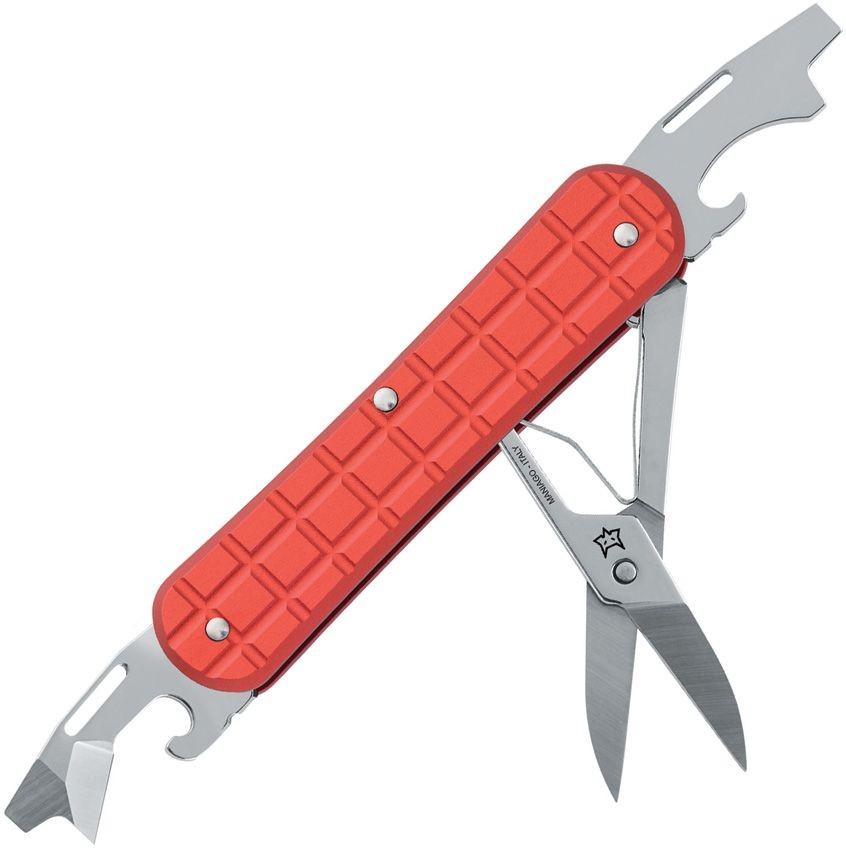 Fox Vulpis Folding Knife Scissors Openers Screwdrivers Blade Red Aluminum Handle