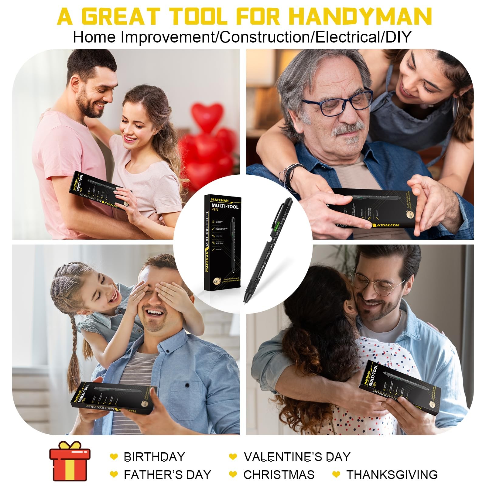 9 In 1 Multitool Pen with LED Light Gift for Dad Husband Grandpa