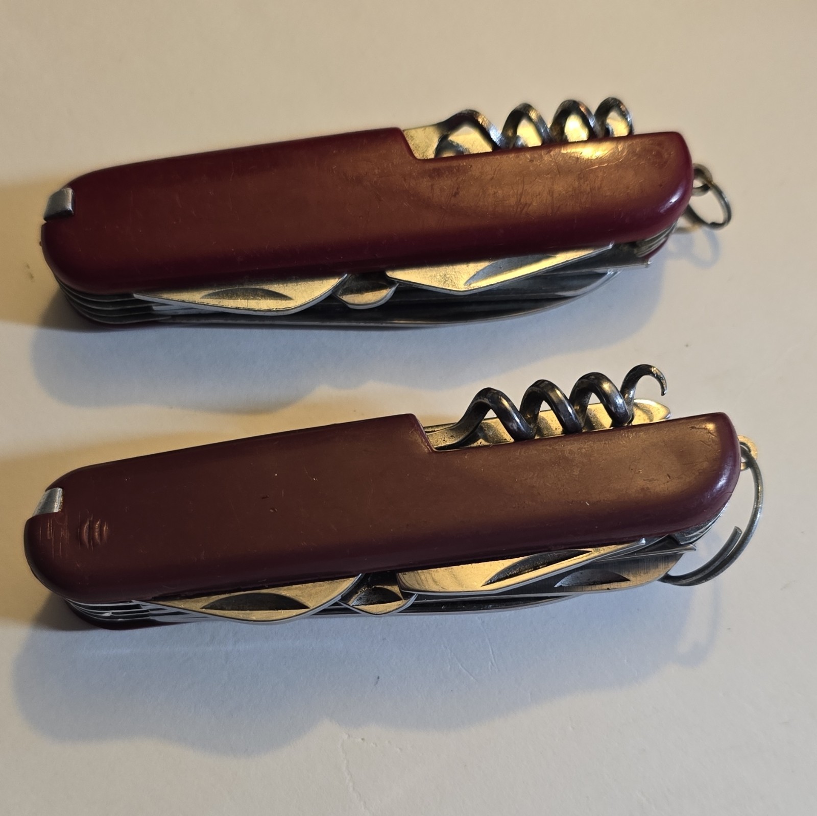 Lot of 2 Brown Swiss Army Style 12-Tool Pocket Multi-Tools w/ Key Ring Vintage