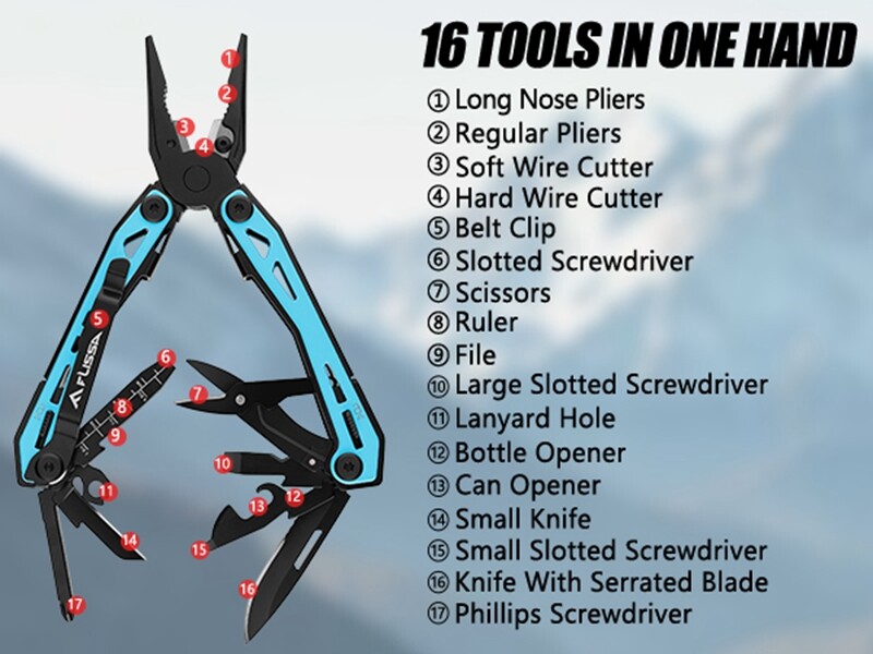FLISSA 16-in-1 Multi Tool Pliers Stainless Steel EDC Multitool with Oxford Pouch