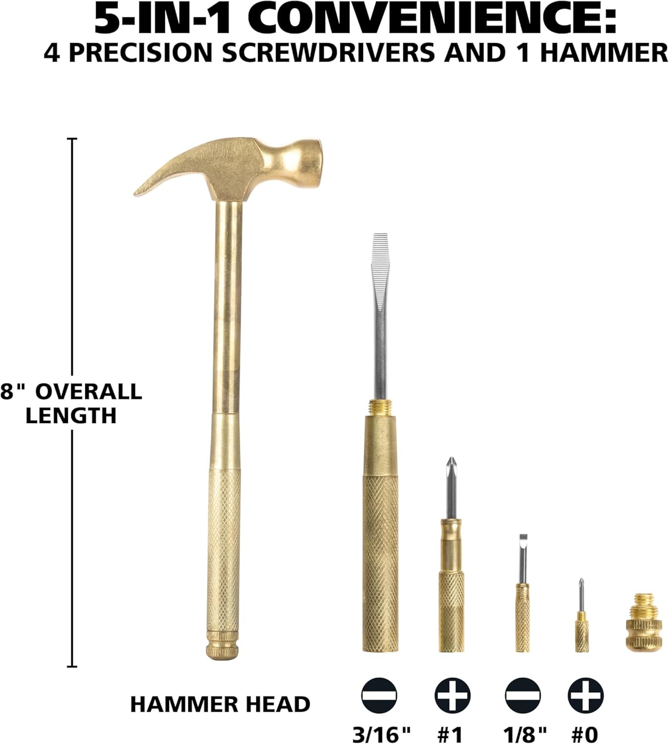 19006 5-In-1 Hammer, Mothers Day Gifts, Built in Multitool Screwdriver, Chrome P