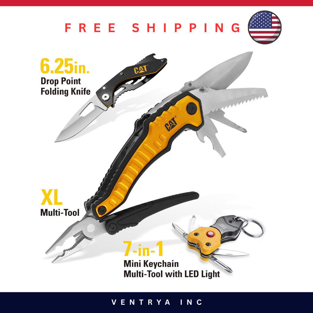 3 Piece 9-in-1 Multi-Tool Set with Knife & Keychain – Compact Survival Tool Gift